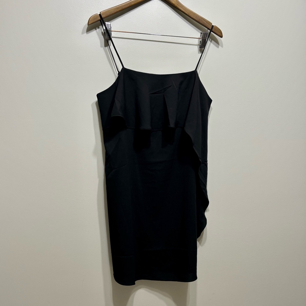 Naked Zebra Semi Formal Ruffle Tank Relaxed Fit Mini Dress Black